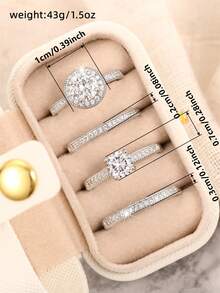 4pcs Cubic Zirconia Stone Rings Set With Gift Box, Suitable For Women, Applicable For Wedding, Engagement, Anniversary Party, Jewelry Valentine's Day Gift And More - 1# - View 5