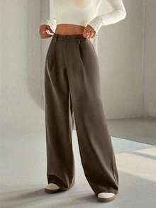 Pantalones anchos casuales elegantes y estilizadores de alta gama para mujer - Marrón - Ver 4