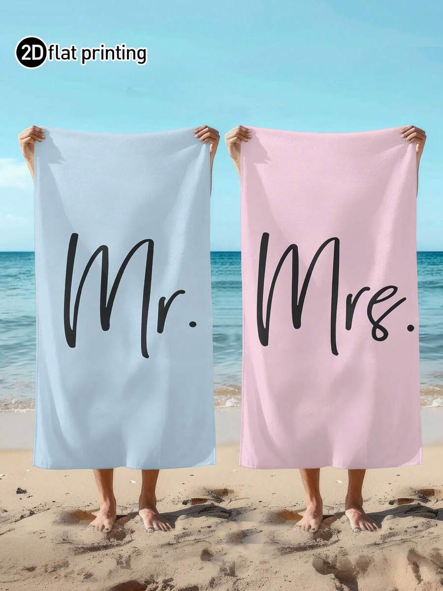1/2pcs, Colorful Printed, Couple Beach Blanket, Beach Towel, Large Size Beach Towel, Soft Absorbent Striped Beach Bath Towel, Perfect For Travel, Vacation, Various Sports Towel, Bathroom Bath Towel, Pool And Camping Use, Essential Modern Bath Towel For Travel - Baby Pink - View 1