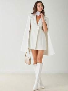 Vestido blazer elegante con cuello de chal blanco para mujer, romántico para primavera/verano, dulce y elegante para citas, bodas, fiestas, vacaciones, graduaciones, uso diario y eventos en otoño/invierno - Blanco - Ver 7