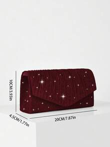 REMANLAND 1pc Elegant Pleated Glossy Women's Handbag, Fashion Luxury Ladies' Evening Clutch Purse, Envelope Style Wristlet With Hidden Card Slots And Compartments, Detachable Metal Chain Strap, Suitable For Party Girls, Brides, Holiday Gifts, Wedding Clutches, Party Bags, Perfect Match For Holiday Party Outfits, Evening Gowns And Sequin Dresses, Ideal For New Year And Other Occasions - Burgundy - View 4