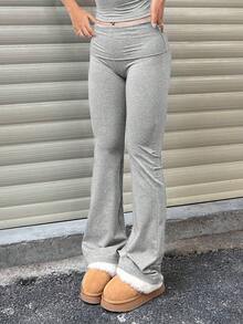 Pantalones Casuales de Mujer de Color Sólido, Cintura Ancha, Corte Ajustado, Plisados, para Primavera - Café integral - Ver 10