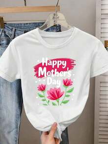 Simple And Versatile Design, Mother's Day Gift, Elegant Short-Sleeved T-Shirt With Round Neck And Floral Print, Suitable For Spring, Summer, Autumn And Winter, Fashionable And Comfortable, Soft And Breathable, New Style, Ideal For Work, Vacation And Daily Wear, Elegant Retro Casual Style, Comfortable, Soft And Breathable, Available In Sizes S-XXXL, Pure Cotton T-Shirt. - 白色 - 查看 1