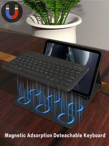 纯色材质翻盖键盘保护套，兼容苹果iPad，内置150mAh电池和Apple Pencil笔槽，适用于iPad Air第五代（2022年）、第四代（2020年）、第六代（2024年）、9.7英寸、第七/八/九代、10.2英寸、10英寸机型，黑色，生日礼物 - 黑色 - 查看 10