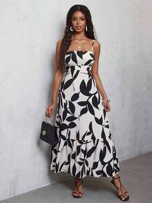 Vestido largo elegante de mujer con estampado y cintura ceñida - Multicolor 6 - Ver 5