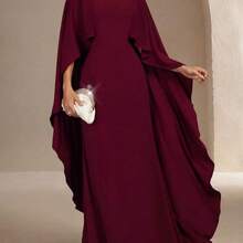 Women's Elegant Red Valentine's Day Cape Sleeve Cinched Waist Fitted Mermaid Dress - Suitable For Valentine's Day Date, Formal Party, Gala Spring - Amarillo claro - Ver 4