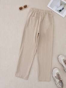 Pantalones casuales de mujer con decoración de botones y bolsillos en diagonal - Albaricoque - Ver 2