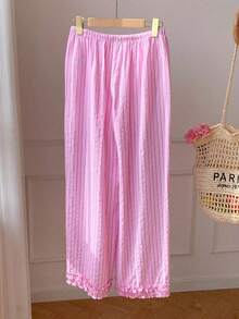 Pantalones a rayas rosas para mujer, vacaciones de verano - Rosa 3 - Ver 2