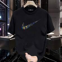 Men's Heavyweight Pure Cotton Short-Sleeve T-Shirt, Summer Fashion 2025, Printed, Loose-Fitting And Versatile, Men's Clothing. AWBS - 10 - 查看 1