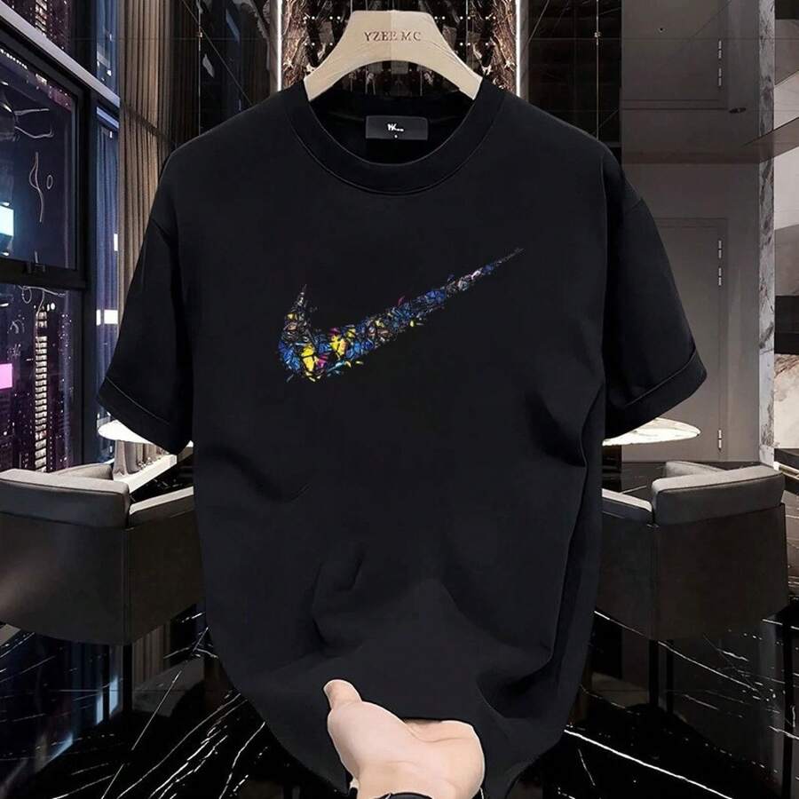 Men's Heavyweight Pure Cotton Short-Sleeve T-Shirt, Summer Fashion 2025, Printed, Loose-Fitting And Versatile, Men's Clothing. AWBS - 10 - 查看 1