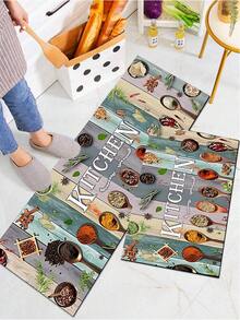1/2pcs Modern Farmhouse Retro Seasoning Kitchen Mat, Anti-Fatigue, Non-Slip, With Buffer, Standing, Washable, Comfortable, Can Be Used As A Desk Or Kitchen Carpet. - Multicolor - View 3