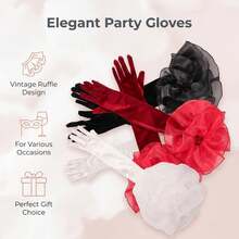 2/1 Long Puff Sleeve Oversize Ruffle Cuff Sheer Gloves Tulle Mesh Gloves ForWedding Opera Party Costume - Red - View 3