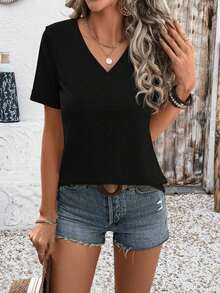 Women's Casual Short-Sleeved T-Shirt With Round Neck And Heart Print, New Spring-Summer Collection. Very Popular New Arrival. - 黑色 - View 6
