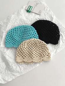 Mũ len dệt rỗng mùa hè cho nữ, kiểu dáng retro đa năng, khăn trùm đầu dệt thủ công, mũ beanie mỏng giúp thon gọn khuôn mặt, mũ rộng vành mùa xuân và mùa hè, mũ chui đầu thời trang chống nắng cho nữ. - Nhiều màu - Xem 2