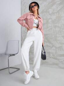 Cazadora con bolsillo con solapa de hombros caídos de pana - Rosa vieja - Ver 3