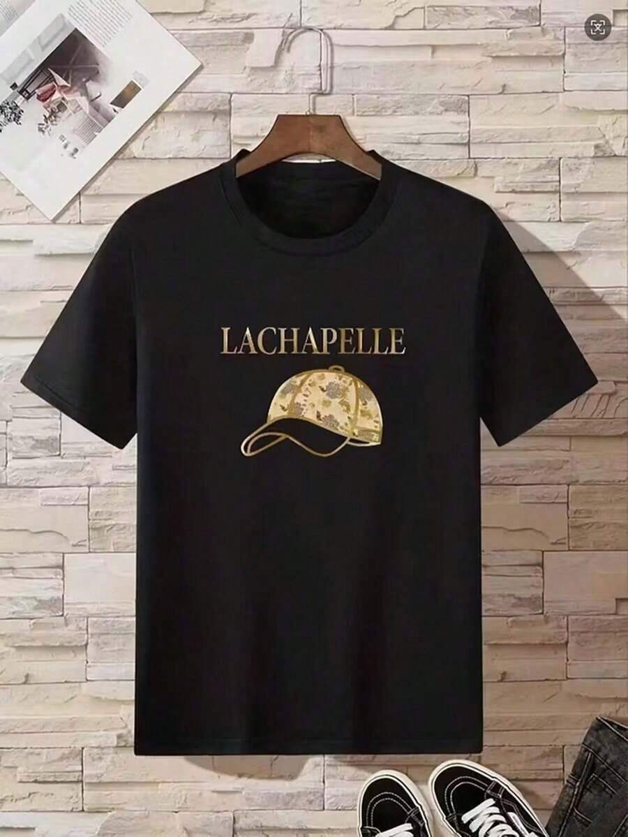 Nueva camiseta de cuello redondo para mujer, manga corta, holgada, casual y versátil con‌estampado de gorras de visera a‌, tejido suave y de buena caída blusas para mujer playeras de mujer blusas casuales para dama - Negro - Ver 1