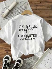 Camiseta holgada de moda para mujer, diseño con cita atrevida "Edición Limitada", top de manga corta transpirable y cómodo, camiseta de algodón suave con cuello redondo, ideal para salidas casuales y looks de moda minimalista. - Blanco - Ver 9