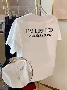 Camiseta holgada de moda para mujer, diseño con cita atrevida "Edición Limitada", top de manga corta transpirable y cómodo, camiseta de algodón suave con cuello redondo, ideal para salidas casuales y looks de moda minimalista. - Blanco 4 - Ver 7