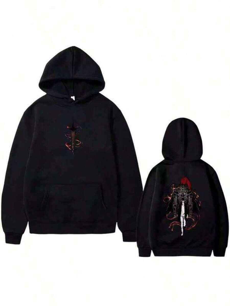 Anime Solo Leveling Sung Jin Woo Print Hoodie And Gray For Men And Women, Casual Cartoon Sweatshirt, Oversized Fleece Sweatshirt For Men, Black Sweatshirt For Women, Men's Sweatshirt. - 黑色 - 查看 1