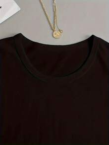 Cherry Print T-Shirt For Spring, Summer And Autumn, Short Sleeve And Round Neck, Casual Women's Clothing, Plus Size T-Shirt--Comfortable And Relaxed Shirt For Leisure Time. - 黑色 - 查看 3
