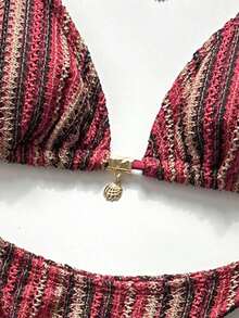 Swim Chiccia Conjunto de bikini a rayas sexy para mujer con pantalones, nueva llegada de trajes de baño para mujer 2026, adecuado para la escuela, vacaciones, citas, té de la tarde, estilo occidental, cruceros, playa, isla, viajes por carretera, todas las estaciones, festivales de música, vacaciones bohemias, vacaciones bohemias, otoño relajado, estilo occidental bohemio, blusas elegantes para mujer - Multicolor 19 - Ver 5
