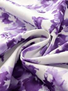 Vestido elegante con estampado floral y hombros con lazo para vacaciones - Morado - Ver 3