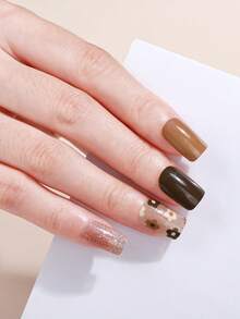 Coral Pink No-Bake Gel Nail Sticker Nail Oil Film Waterproof Nail Sticker Sticker Solid Color Green Onion Powder Jump Color Gradient Full Sticker - Multicolor - View 4