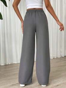 Pantalones rectos de cintura alta de color liso informal - Albaricoque - Ver 9