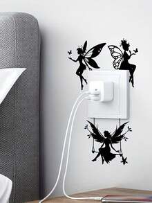 4pcs Fairy Graphic Switch Stickers, Decorative Bathroom Bedroom Living Room Switch Stickers, Removable PVC Light Switch Stickers, Self-Adhesive Wall Stickers, Home Decor - one-size - View 1