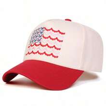 1pc Women's American Flag Truck Driver Hat, Embroidered Baseball Cap, Street Fashion Five-Panel Hat, Outdoor Sun Protection Casual Cap For Spring/Autumn Travel, Beach Vacation,Summer - 紅米 - 查看 6