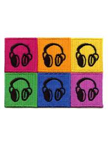 1 pieza Parche bordado de bloques de color de auriculares, amante de la música retro para planchar - Multicolor - Ver 7