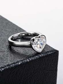 ConiiW 2 Carat 925 Sterling Silver Heart-Shaped Moissanite Ring, Romantic Classic Cute Versatile Fashion, High-Quality Unisex Jewelry, Suitable For Daily Wear, Parties, Weddings, Dates, Christmas, Valentine's Day, Mother's Day, Father's Day, And Other Occasions As Gifts For Adults, Graduations, Proms, Etc. - Silver - View 2