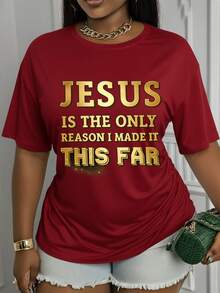 Women's Casual T-Shirt With 'Jesus Is The Only Reason I Got This Way' Print, Short Sleeve, Round Neck, Regular Fit, Spring Summer Autumn, Machine Washable, Gift For Her, Spring Fashion, Versatile Top, Comfortable Clothing - 紅色 - 查看 7