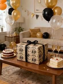 50歲生日禮品包裝紙 - 牛皮紙材質，43公分 X 3公尺 (1捲)。適合包裝50歲生日禮物，也可用作50週年慶祝派對的裝飾。 - 均碼 - 查看 6
