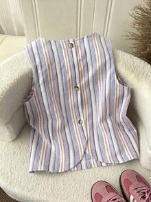 Camisa informal de mujer sin mangas con botones y rayas - Azul - Ver 7
