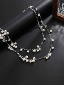 1pc Men's Retro Casual Fashion Minimalist Multi-Layer Faux Pearl Pendant Pants Chain, Men's Hip Hop Style Pants Accessory, Suitable For Daily Wear With Various Pants - Silver - View 4