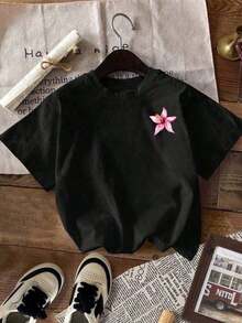 Fashion Printed T‑Shirts for Women, Oversized Streetwear Tops, Comfortable and Stylish All‑Match Summer TeesCamiseta de manga corta con cuello redondo para mujer , sencilla y a la moda, adecuada para el verano y para actividades de ocio diarias. - Negro - Ver 2