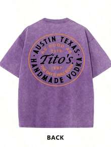 Anime Shirt1pcs230g Washed And Used T-Shirt, Front Tito's Handmade Vodka Logo, Back With "AUSTIN TEXAS Tito's HANDMADE Vodka" Circular Text And Brand Logo, Tito's Vodka Theme180gMen's Minimalist Washed Short Sleeve Daily TeeLoose And Comfortableella Langley  Shirt - Màu tím - Xem 3