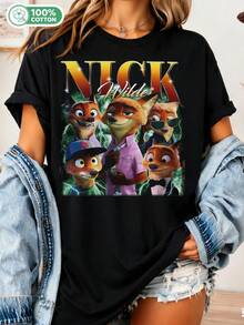 Nick Wilde T-Shirt, Judy Hopps And Nick Wilde T-Shirt, 2 2025, Family Trip To - 黑色 - 查看 6