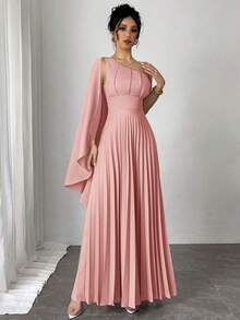 Nuevo vestido plisado sin mangas de color azul claro versátil para mujer, atuendo de vacaciones, vestido de verano - Rosa - Ver 2