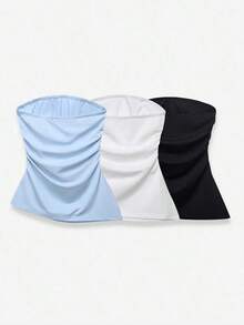 de 3 tops tubo casuales minimalistas lisos y ajustados para mujer - Multicolor 3 - Ver 2