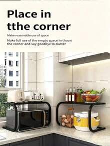 2-Tier Microwave Oven Rack, Large Capacity Kitchen Organizer Shelf, Multi-Function Countertop Storage Rack - A - View 1