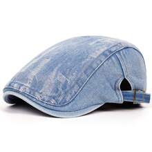 1 chiếc mũ lưỡi trai denim bạc màu, kiểu mũ Ivy Newsboy cổ điển, mũ beret vành cong điều chỉnh được, kiểu dáng thường ngày. - A - Xem 9