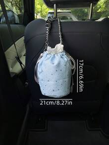 1个新款甜美星星抽绳汽车纸巾悬挂袋,CCB串珠蝴蝶结字母装饰汽车纸巾收纳袋 - 多色 - 查看 3