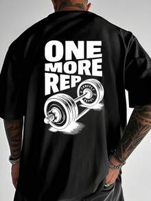 New Men's Printed Short-Sleeve Fashion T-Shirt, A Must-Have For Outings And Dates, "ONE MORE REP," Simple, Versatile, Classic American Style Short-Sleeve Tee - màu đen - Xem 6