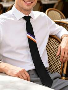 1pc Solid Striped Casual Polyester Necktie, Versatile For Work, Wedding, Interview, All Season Clip-On Design - Multicolor - View 2