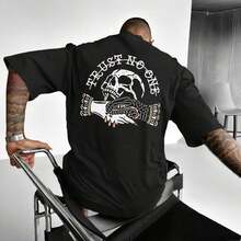ChristmasFRACTYR Men's Casual Street Skull Pattern Round Neck Short Sleeve-Shirt, Summer Hot Item - 黑色 - 查看 4