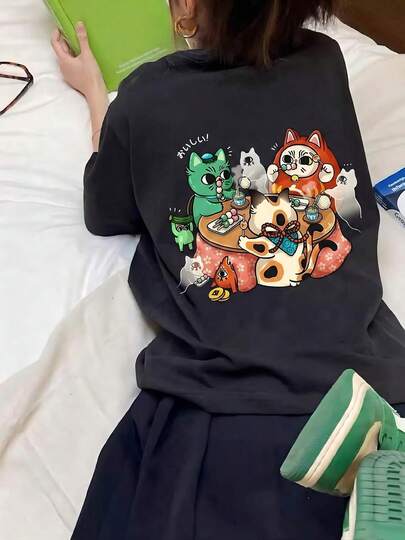 Áo thun ngắn tay nữ mùa hè kiểu dáng rộng rãi, in chữ ngộ nghĩnh phong cách Y2K