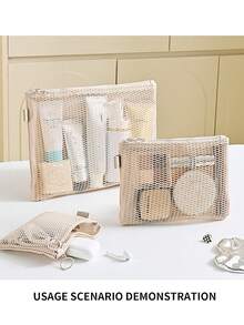 1 túi đựng mỹ phẩm lưới trong suốt, túi đựng đồ trang điểm du lịch di động, túi đựng cáp dữ liệu đa chức năng, túi đựng đồ lót và tất, túi đựng đồ dùng cá nhân hàng ngày có khóa kéo. - Nhiều màu - Xem 3