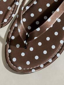 Spring/Summer New Round Toe Flat Flip Flop Sandals For Women, Polka Dot Flat Sandals, Beach Home Outdoor Casual Slippers - Chocolate Brown - View 7